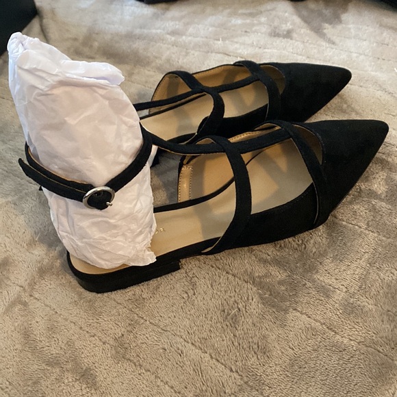 Brand New in Box ANN TAYLOR pointy toe T strap suede flat shoes, size 5 1/2. - Picture 4 of 5